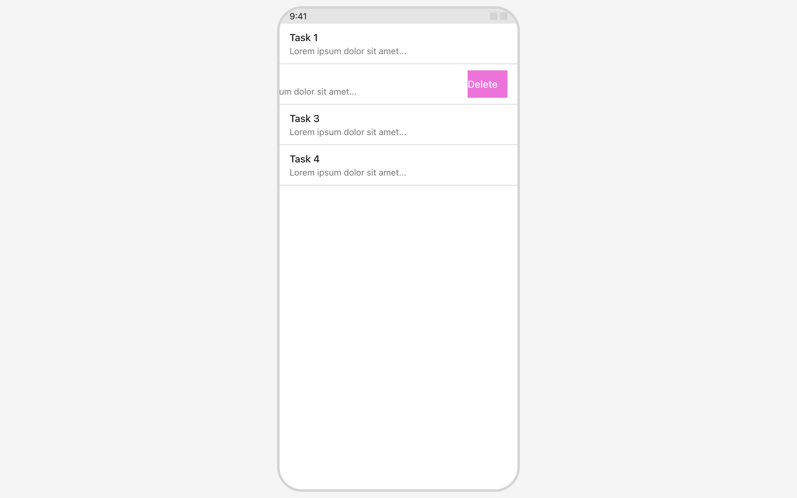 Wireframe example for Swipe-to-Delete List Item