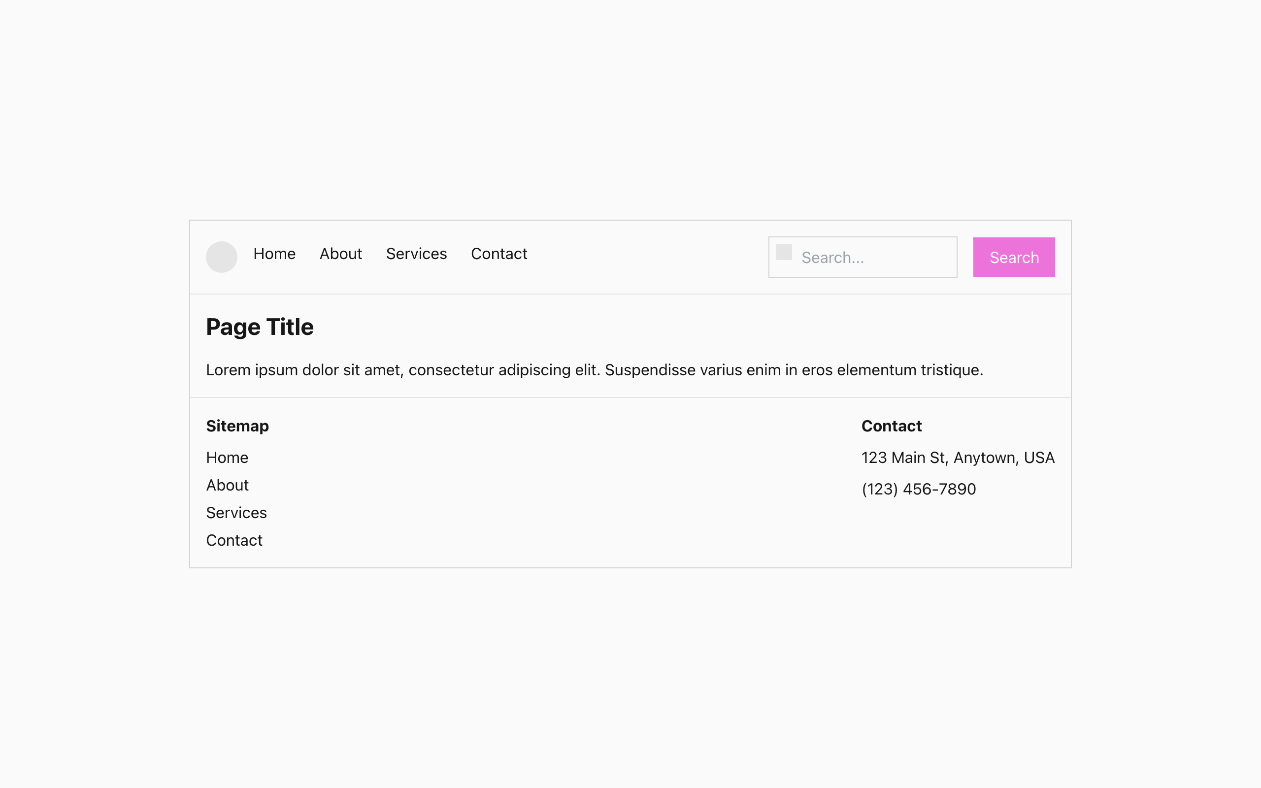 Wireframe example for Navigation and search