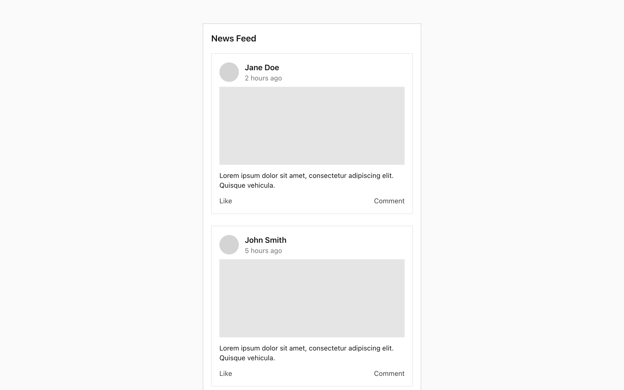 Wireframe example for News Feed