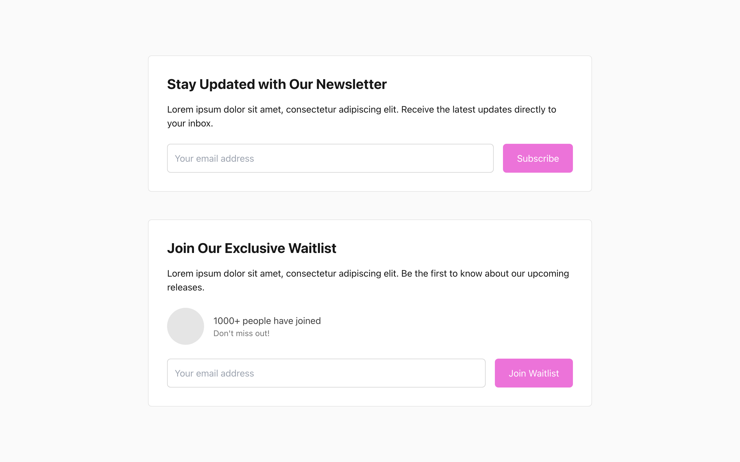 Wireframe example for Newsletter & Waitlist Page