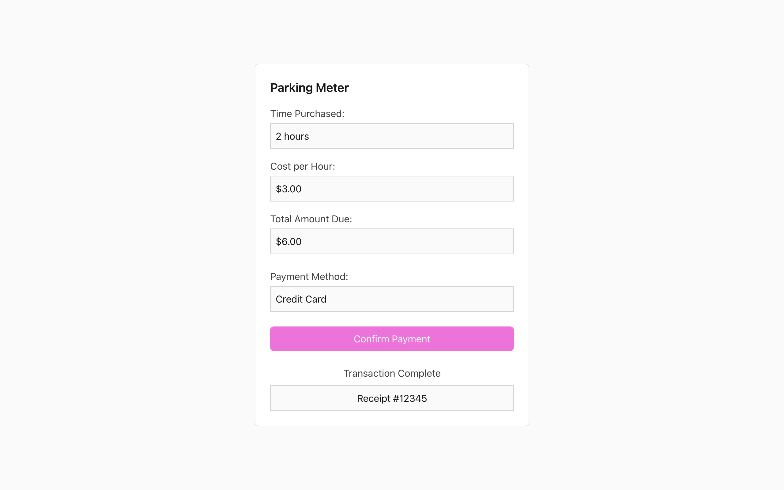 Wireframe example for Parking Meter Screen