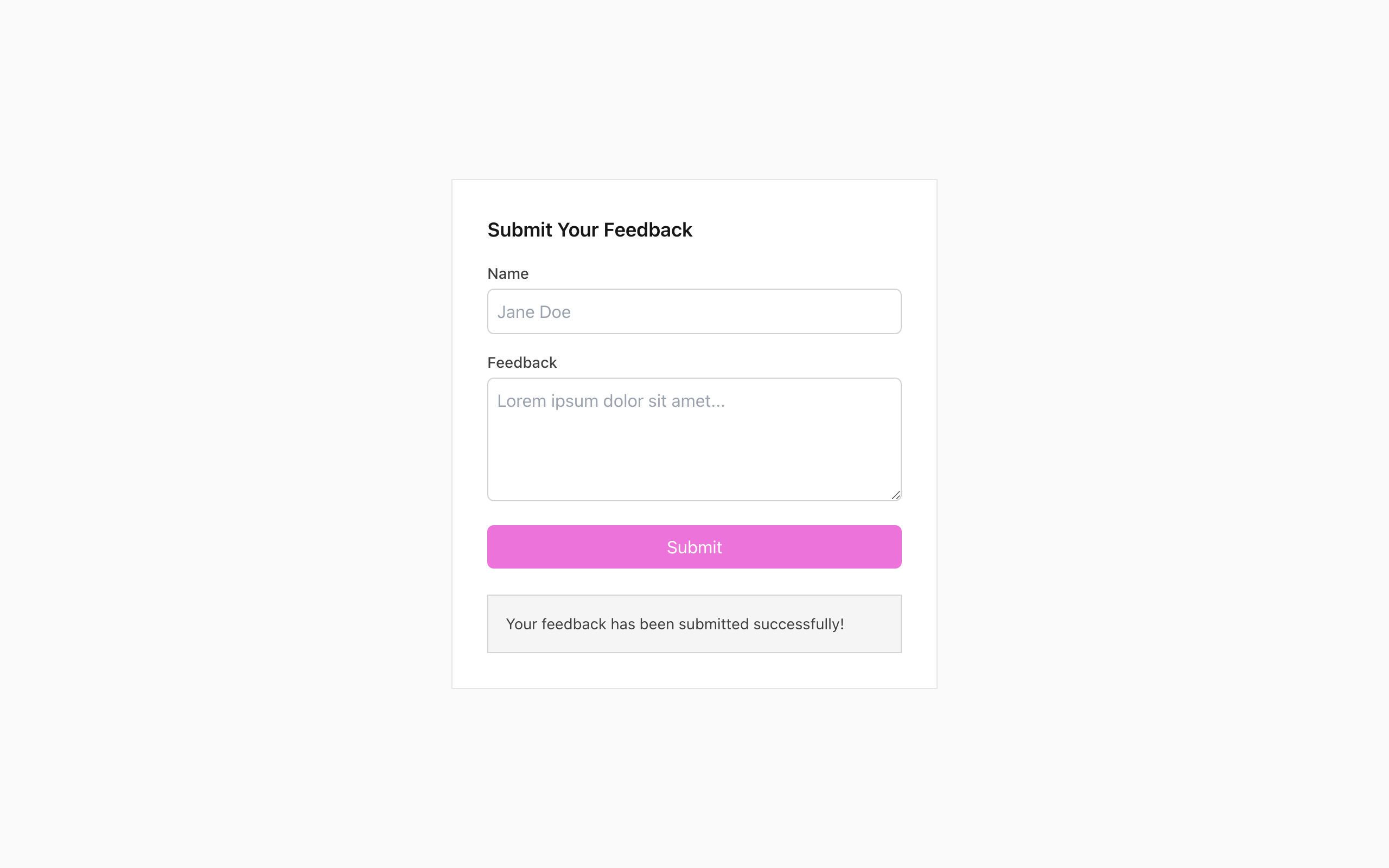 Wireframe example for Feedback