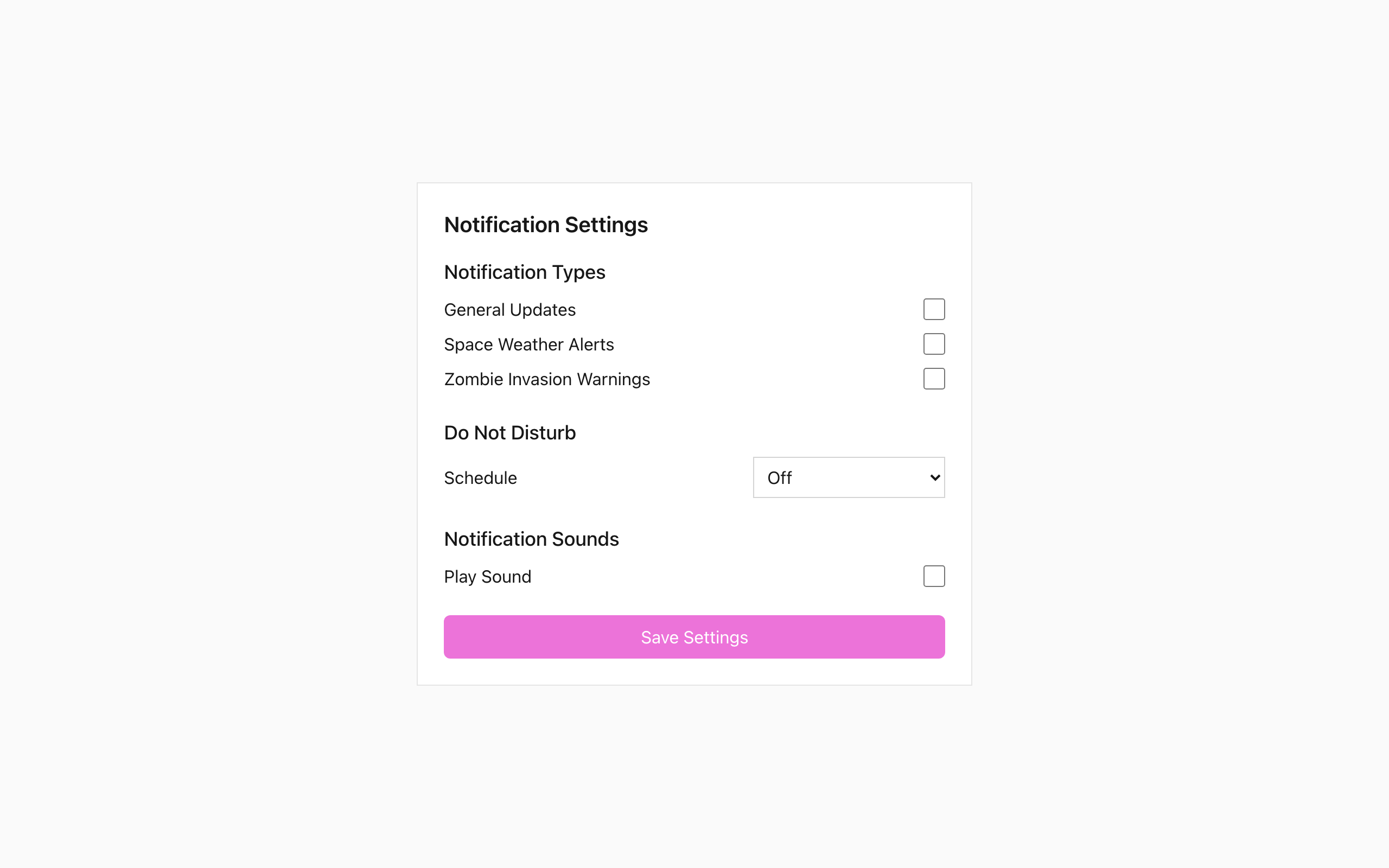 Wireframe example for Managing notifications