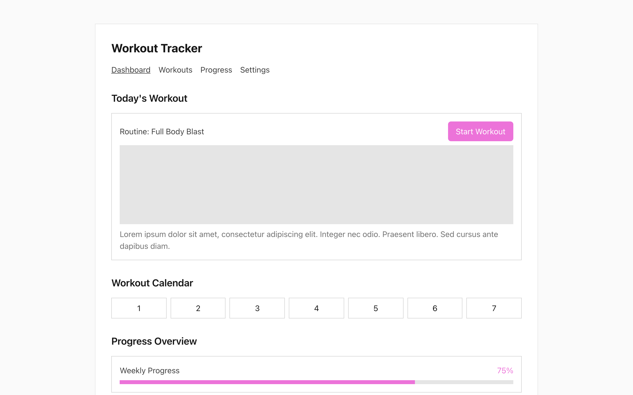 Wireframe example for Workouts