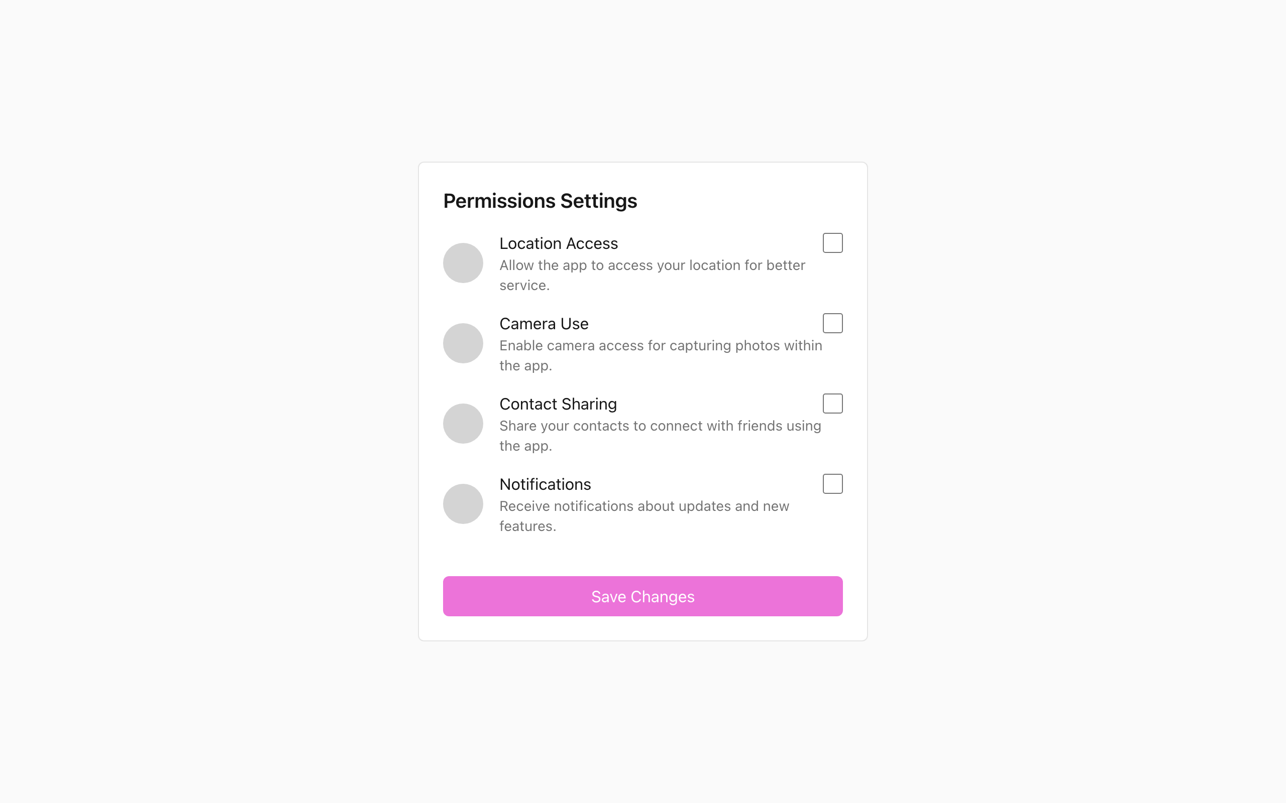 Wireframe example for Permissions
