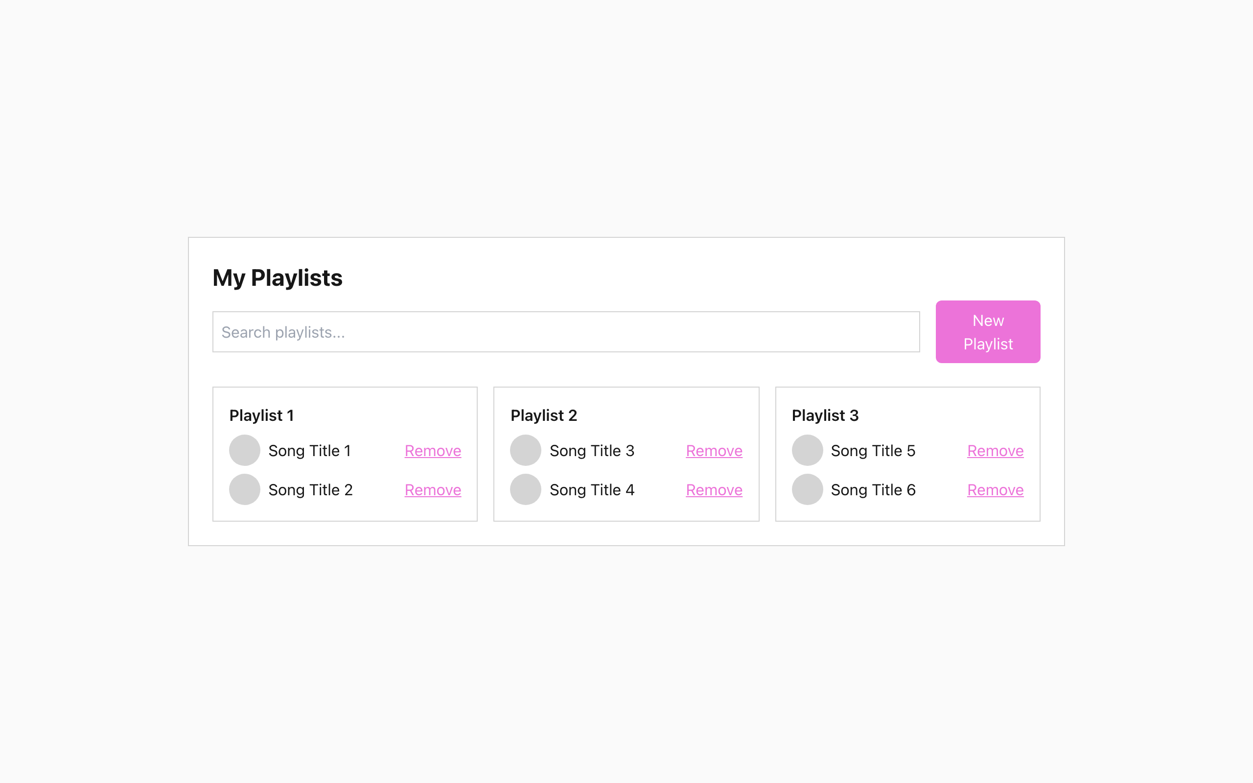 Wireframe example for Playlists