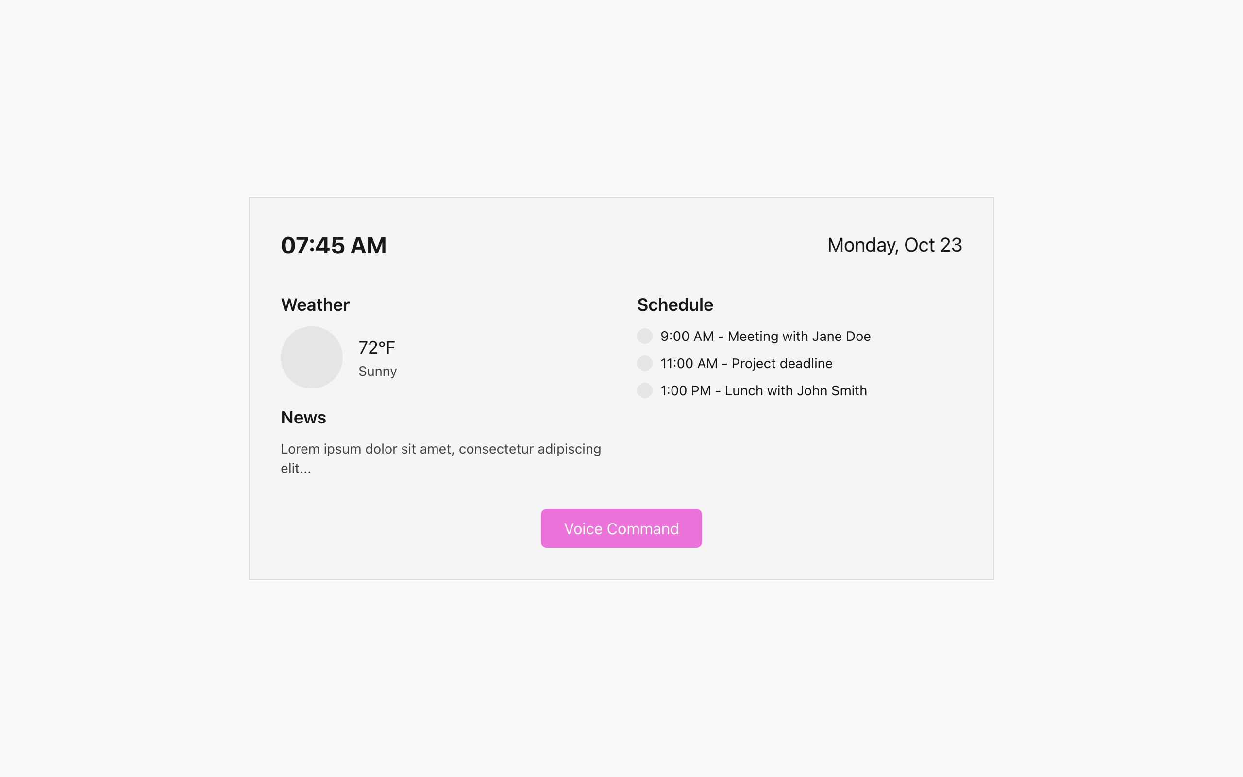 Wireframe example for Smart Mirror Interface