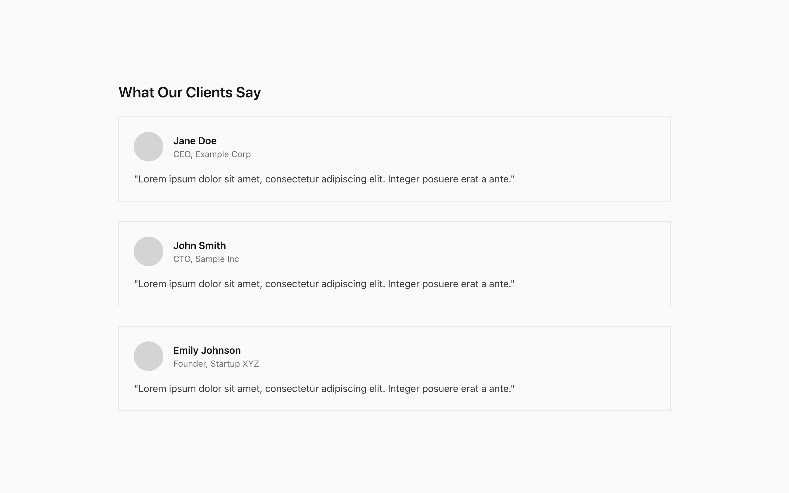Wireframe example for Social Proof (Testimonial) Section