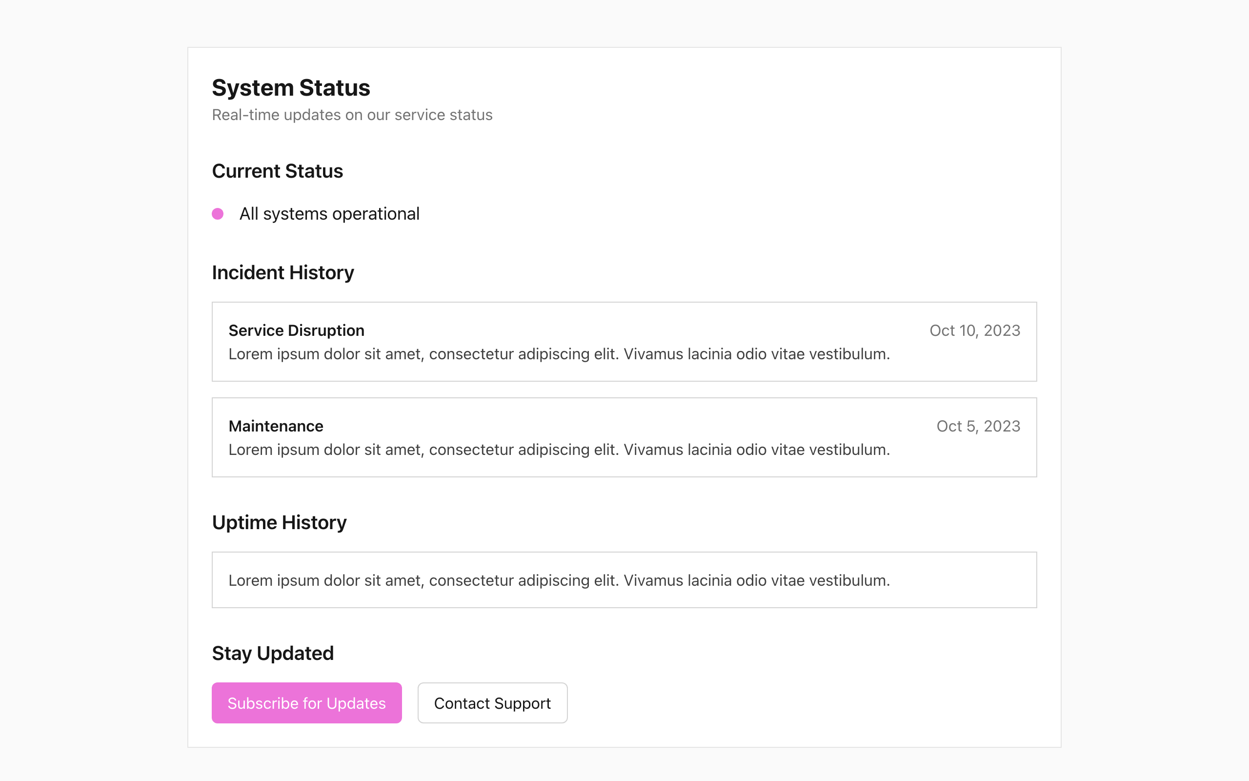 Wireframe example for System Status Page