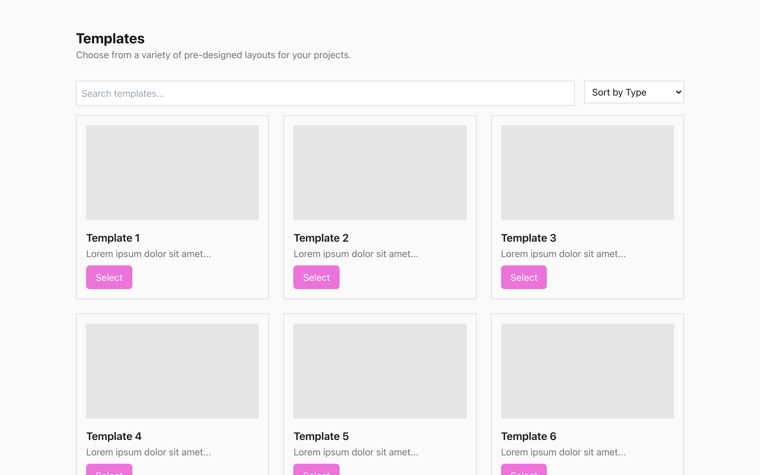 Wireframe example for Templates Page