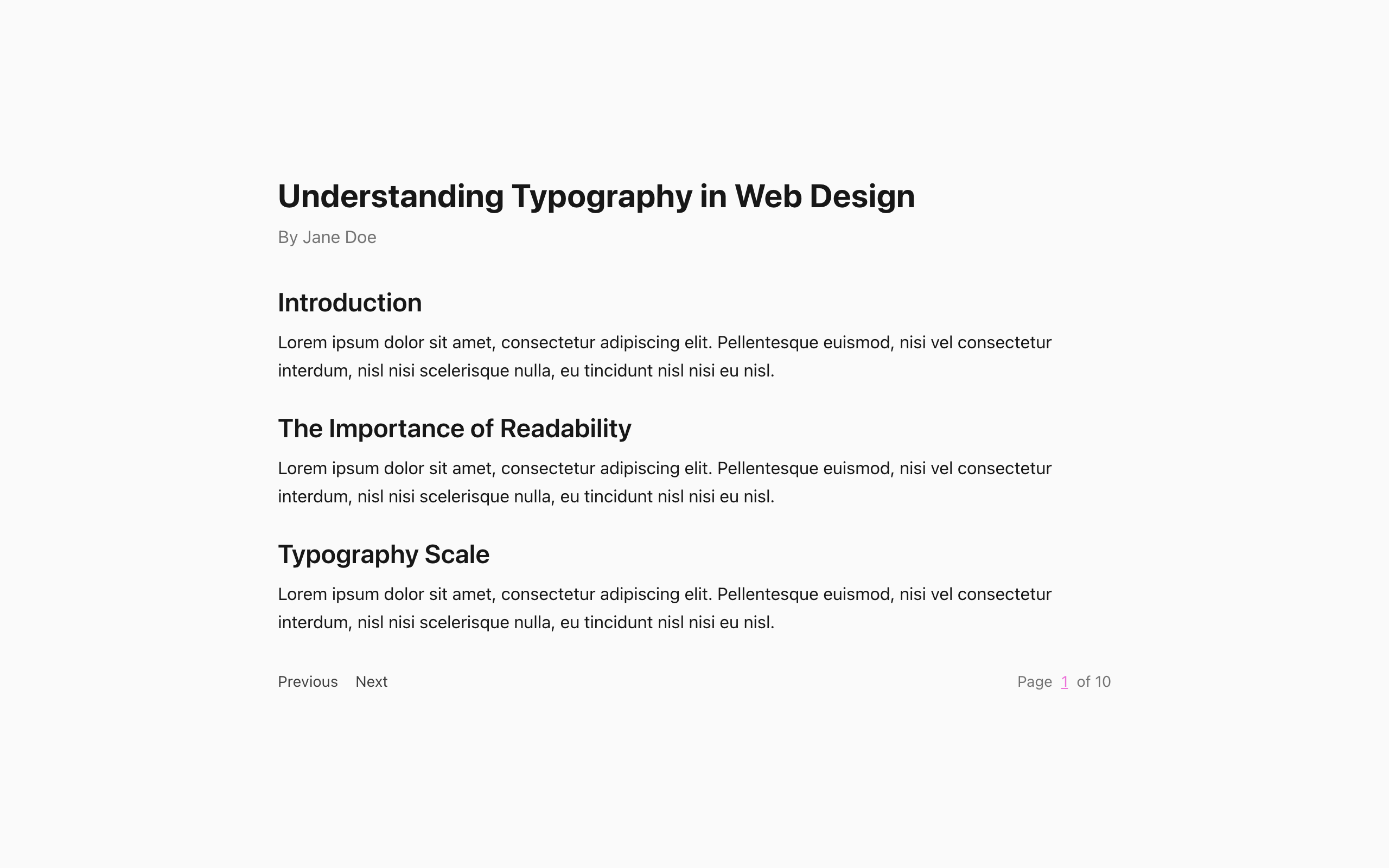 Wireframe example for Text views