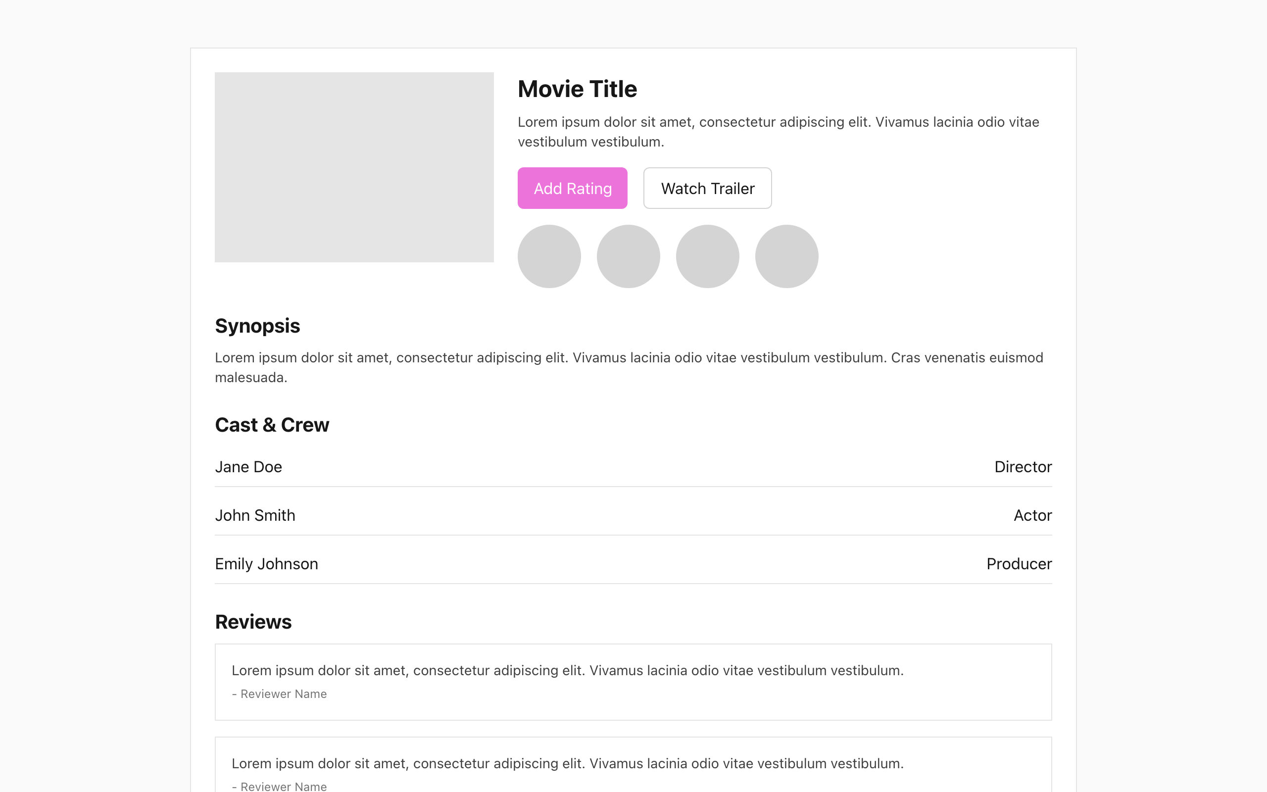 Wireframe example for TV Show & Movie Detail