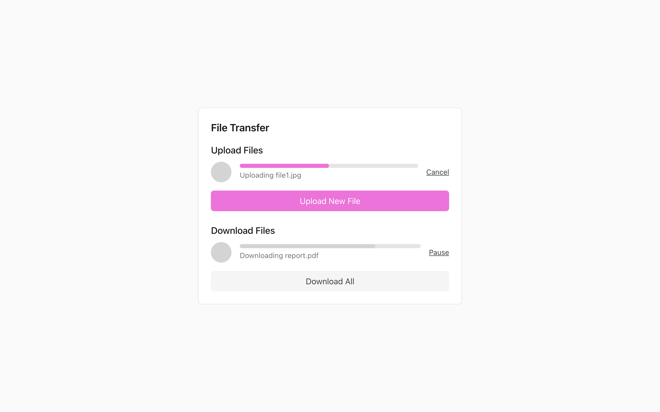 Wireframe example for Upload & Download