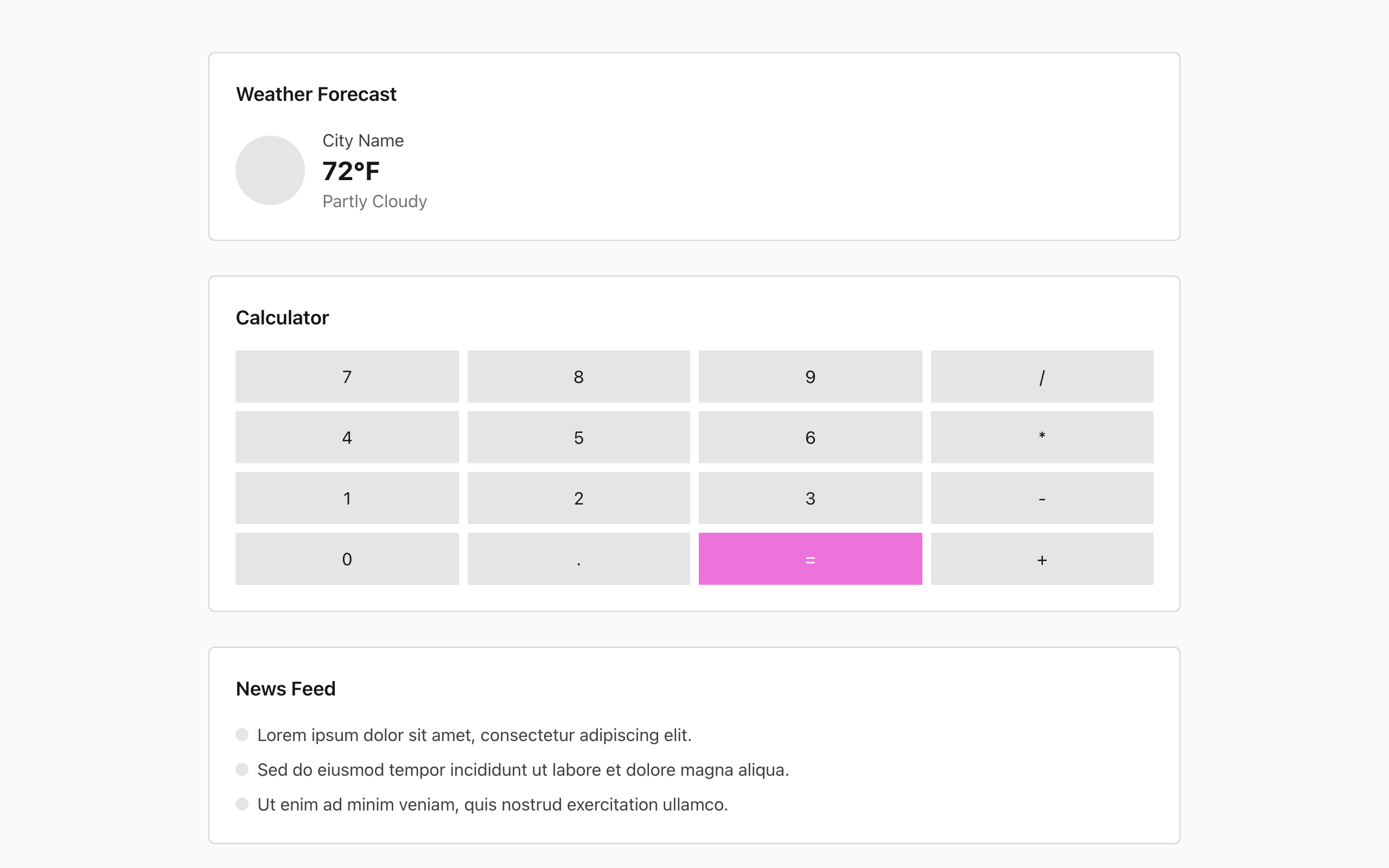 Wireframe example for Widgets